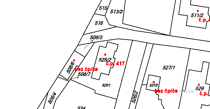 Senec 417, Zruč-Senec na parcele st. 525/2 v KÚ Senec u Plzně, Katastrální mapa