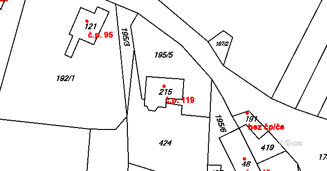 Jezbořice 119 na parcele st. 215 v KÚ Jezbořice, Katastrální mapa