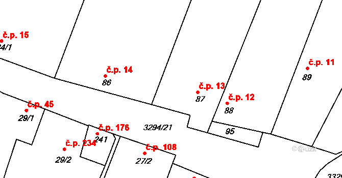 Březník 13 na parcele st. 87 v KÚ Březník, Katastrální mapa