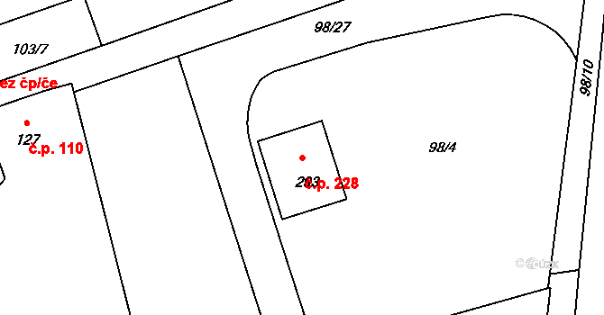 Předboj 228 na parcele st. 293 v KÚ Předboj, Katastrální mapa