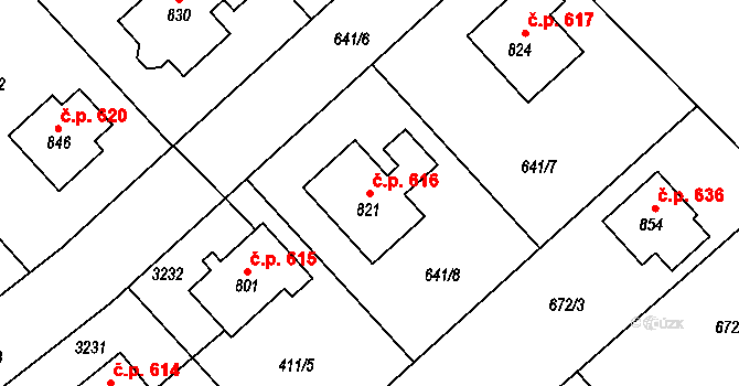 Černilov 616 na parcele st. 821 v KÚ Černilov, Katastrální mapa