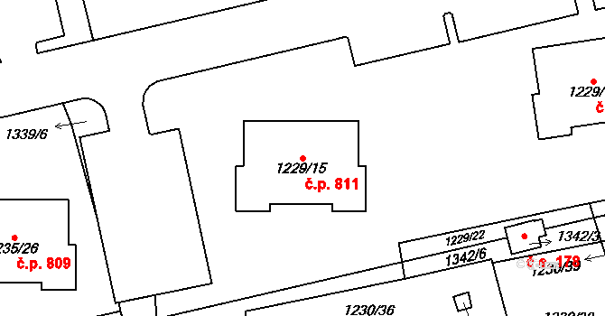 Vejprnice 811 na parcele st. 1229/15 v KÚ Vejprnice, Katastrální mapa
