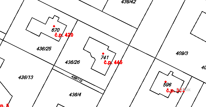Opatovice nad Labem 445 na parcele st. 741 v KÚ Opatovice nad Labem, Katastrální mapa