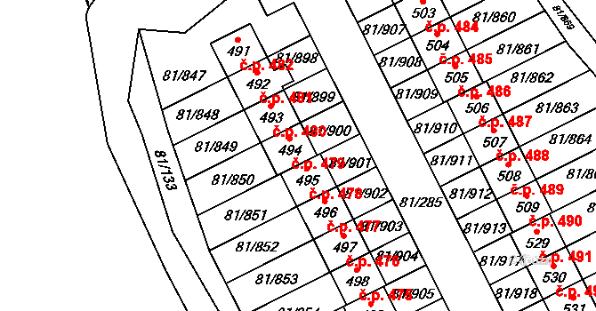 Nupaky 479 na parcele st. 494 v KÚ Nupaky, Katastrální mapa