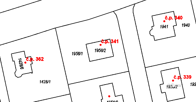 Moravičany 341 na parcele st. 1958/2 v KÚ Moravičany, Katastrální mapa
