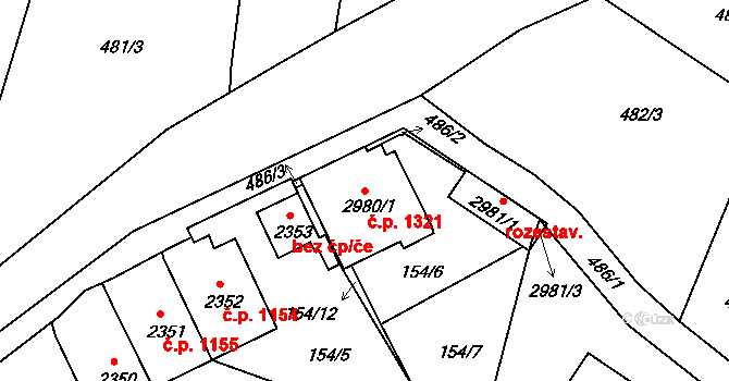 Vodňany II 1321, Vodňany na parcele st. 2980/1 v KÚ Vodňany, Katastrální mapa