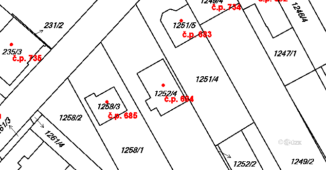 Vnorovy 684 na parcele st. 1252/4 v KÚ Vnorovy, Katastrální mapa