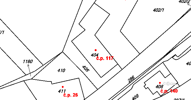 Loučky 117, Zátor na parcele st. 404 v KÚ Loučky u Zátoru, Katastrální mapa
