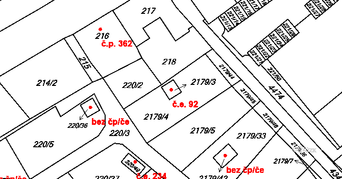 Třeboň II 92, Třeboň na parcele st. 2179/3 v KÚ Třeboň, Katastrální mapa