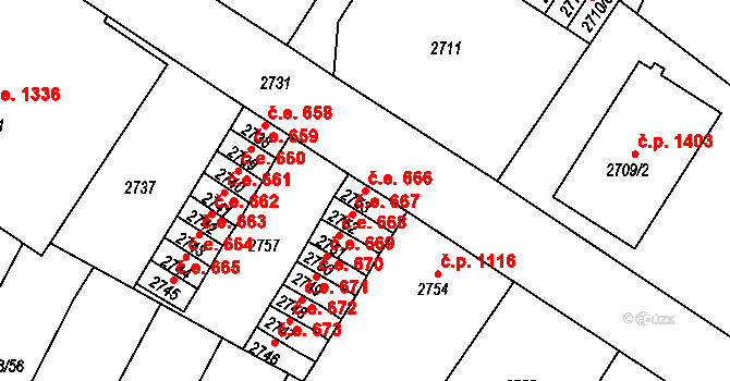 Děčín VI-Letná 666, Děčín na parcele st. 2753 v KÚ Podmokly, Katastrální mapa