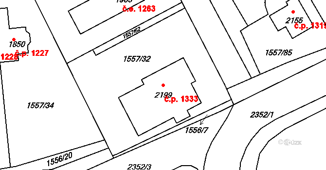 Rosice 1333 na parcele st. 2199 v KÚ Rosice u Brna, Katastrální mapa