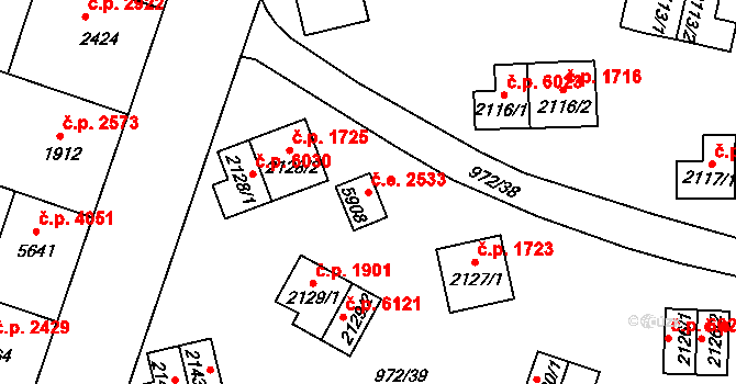 Zlín 2533 na parcele st. 5908 v KÚ Zlín, Katastrální mapa