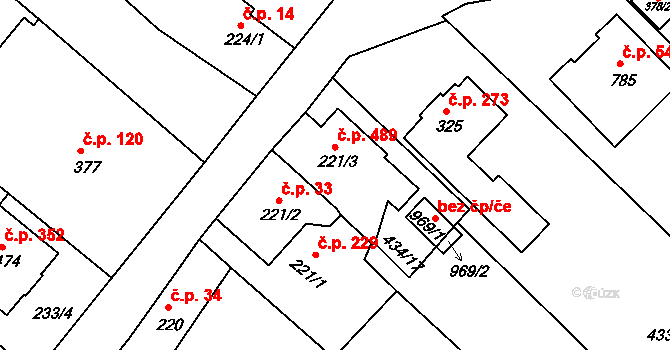 Křižanov 489 na parcele st. 221/3 v KÚ Křižanov, Katastrální mapa