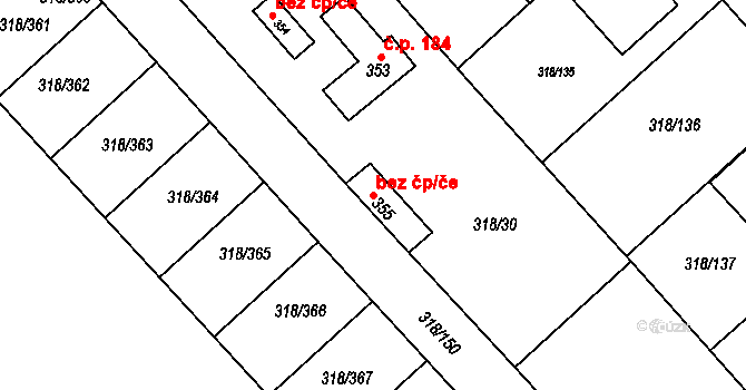 Neratovice 39368602 na parcele st. 355 v KÚ Lobkovice, Katastrální mapa