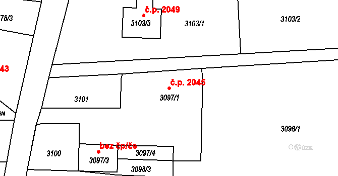 Prostřední Dvůr 2045, Vítkov na parcele st. 3097/1 v KÚ Vítkov, Katastrální mapa