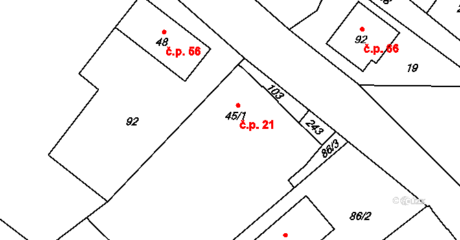 Milostovice 21, Opava na parcele st. 45/1 v KÚ Milostovice, Katastrální mapa