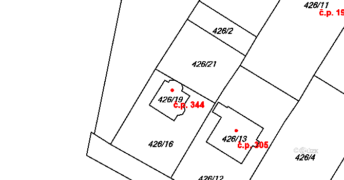 Bobrovníky 344, Hlučín na parcele st. 426/19 v KÚ Bobrovníky, Katastrální mapa