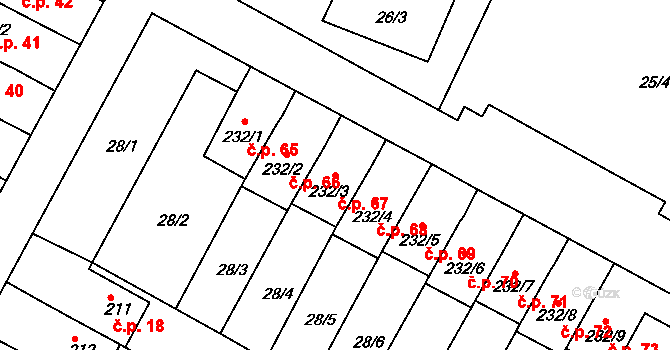 Čepirohy 67, Most na parcele st. 232/3 v KÚ Čepirohy, Katastrální mapa