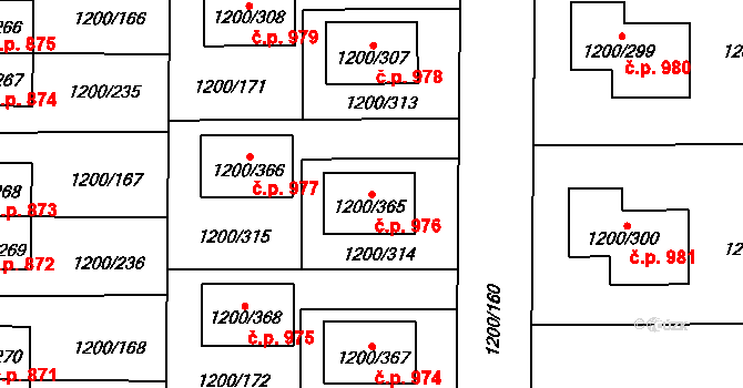 Vejprnice 976 na parcele st. 1200/365 v KÚ Vejprnice, Katastrální mapa