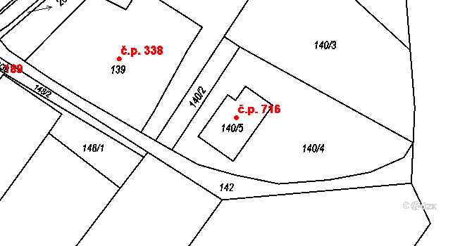 Bartovice 716, Ostrava na parcele st. 140/5 v KÚ Bartovice, Katastrální mapa