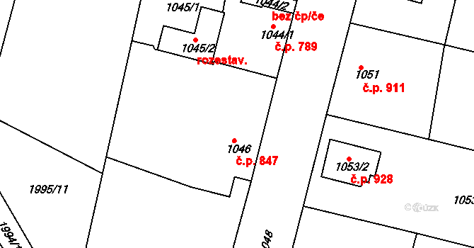 Nýřany 847 na parcele st. 1046 v KÚ Nýřany, Katastrální mapa