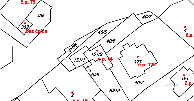 Konětopy 14 na parcele st. 151/2 v KÚ Konětopy, Katastrální mapa