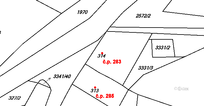 Mšeno 283 na parcele st. 314 v KÚ Mšeno, Katastrální mapa