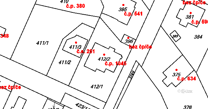 Řevnice 1045 na parcele st. 412/2 v KÚ Řevnice, Katastrální mapa