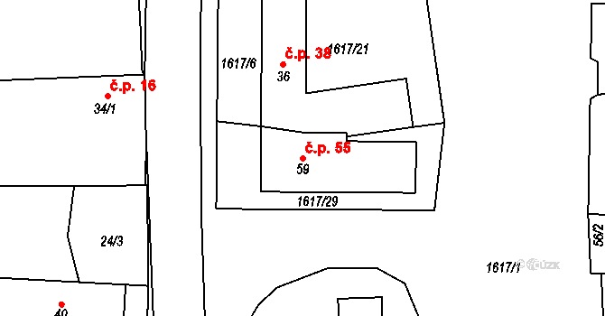 Stvolny 55, Manětín na parcele st. 59 v KÚ Stvolny, Katastrální mapa