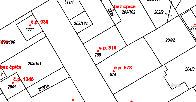 Přeštice 816 na parcele st. 789 v KÚ Přeštice, Katastrální mapa
