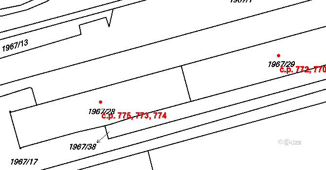 Pražské Předměstí 773,774,775, Jaroměř na parcele st. 1967/28 v KÚ Jaroměř, Katastrální mapa