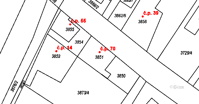 Koudelka 70, Holice na parcele st. 3851 v KÚ Holice v Čechách, Katastrální mapa