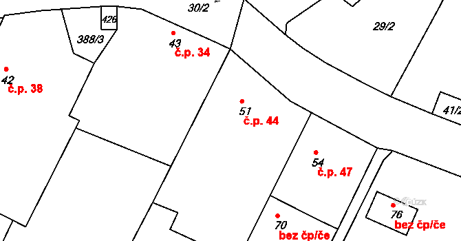 Kozašice 44, Jankovice na parcele st. 51 v KÚ Kozašice, Katastrální mapa