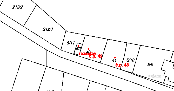Karolín 49, Rájec-Jestřebí na parcele st. 40 v KÚ Karolín, Katastrální mapa