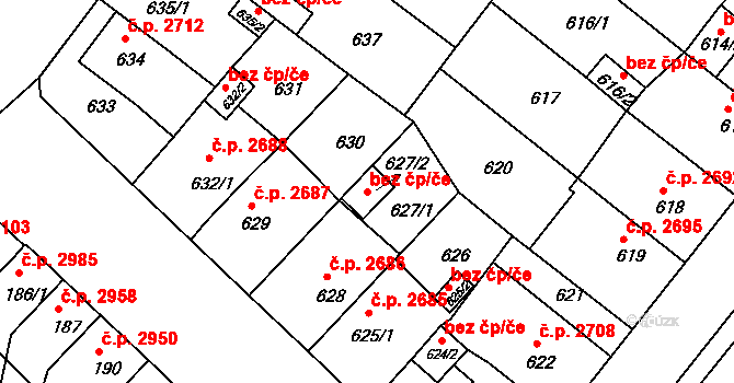 Chomutov 79030602 na parcele st. 627/2 v KÚ Chomutov II, Katastrální mapa