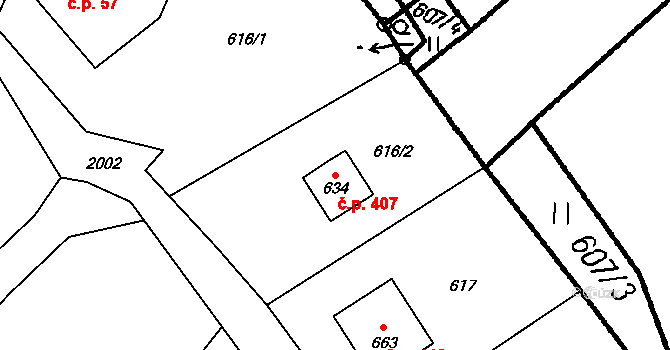 Brantice 407 na parcele st. 634 v KÚ Brantice, Katastrální mapa