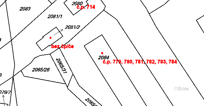 Štramberk 779,780,781,782,783, na parcele st. 2064 v KÚ Štramberk, Katastrální mapa