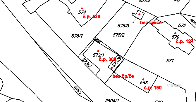 Tichá 308 na parcele st. 573/1 v KÚ Tichá na Moravě, Katastrální mapa