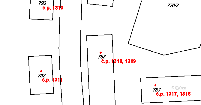 Příbor 1318,1319 na parcele st. 783 v KÚ Příbor, Katastrální mapa