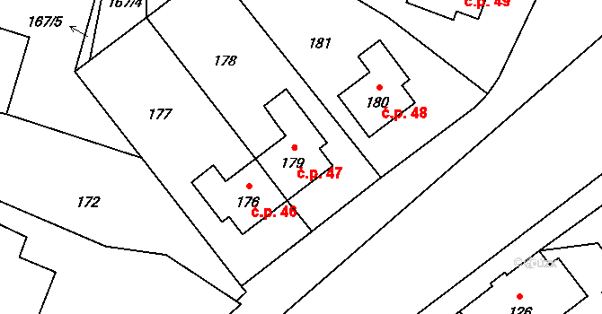 Frymburk 47 na parcele st. 179 v KÚ Frymburk, Katastrální mapa