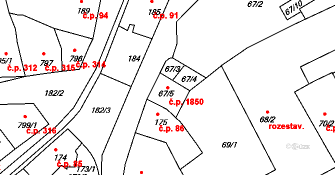 Holešov 1850 na parcele st. 67/5 v KÚ Holešov, Katastrální mapa