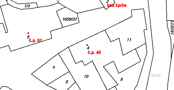Lučice 40 na parcele st. 4 v KÚ Lučice, Katastrální mapa