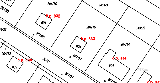 Slatina nad Zdobnicí 333 na parcele st. 602 v KÚ Slatina nad Zdobnicí, Katastrální mapa