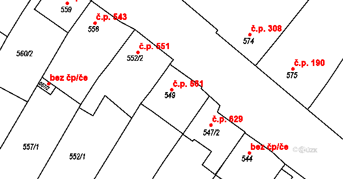 Hrušky 561 na parcele st. 549 v KÚ Hrušky, Katastrální mapa