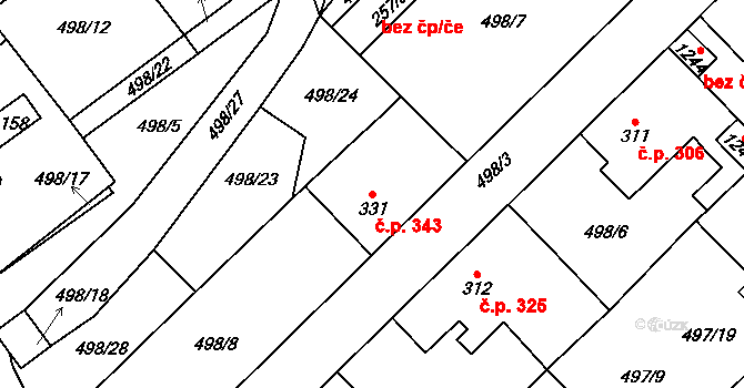Chotěšov 343 na parcele st. 331 v KÚ Chotěšov, Katastrální mapa