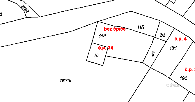 Veselí 34, Janovice nad Úhlavou na parcele st. 78 v KÚ Veselí nad Úhlavou, Katastrální mapa