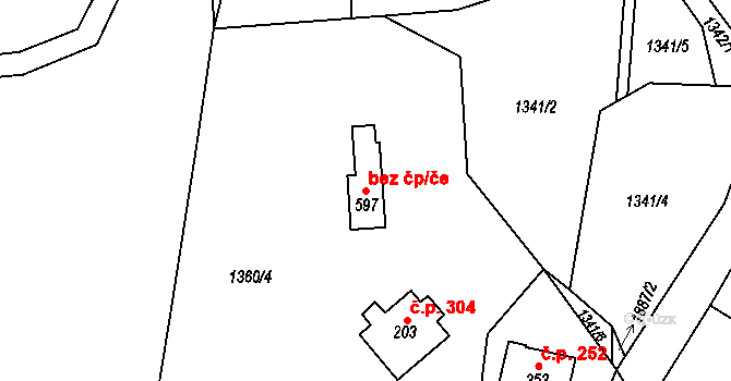 Třinec 107063603 na parcele st. 597 v KÚ Guty, Katastrální mapa