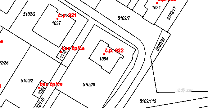Hrušovany nad Jevišovkou 922 na parcele st. 1084 v KÚ Hrušovany nad Jevišovkou, Katastrální mapa