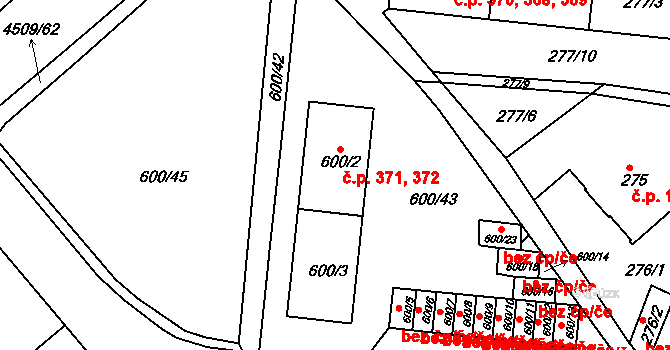 Žižkov 371,372, Kutná Hora na parcele st. 600/2 v KÚ Kutná Hora, Katastrální mapa