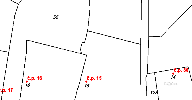 Miletín 15, Onomyšl na parcele st. 15 v KÚ Miletín u Onomyšle, Katastrální mapa